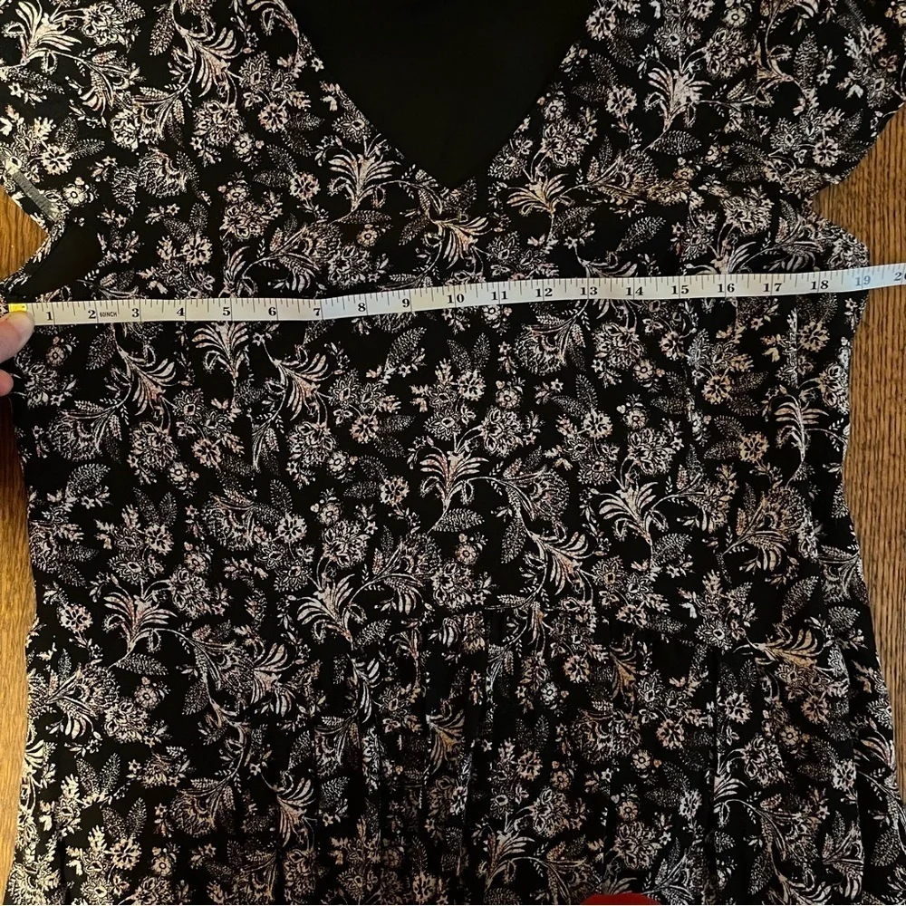 GARNET HILL ~ Black Floral Midi Dress with Pockets White Black Orange - Picture 8 of 9